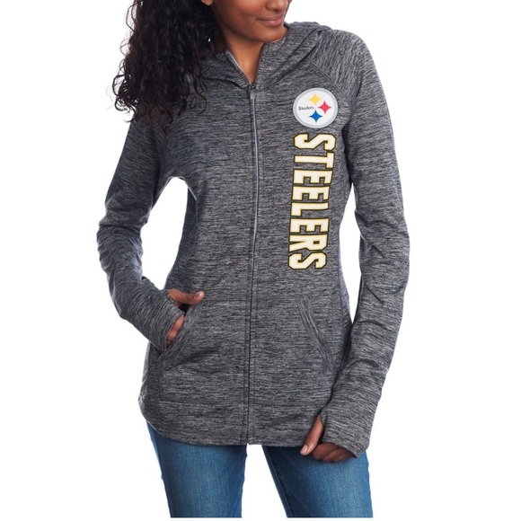 Nfl Apparel Tops - Pittsburgh Steelers Women's Full Zip Gray Hoodie Small
